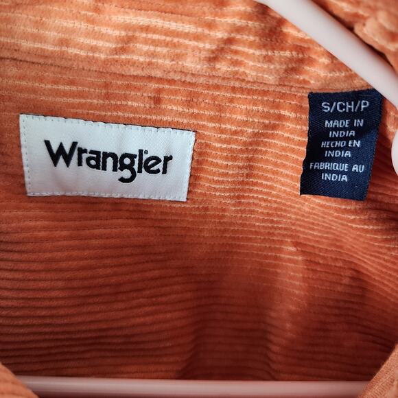 Wrangler Women’s Small Corduroy Shirt Jacket Orange Wide Wale Button Workwear - Picture 3 of 7